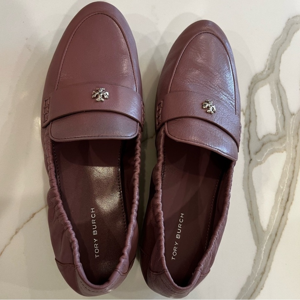 Tory Burch Purple Leather Loafers with Metallic Detail